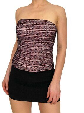 Cache pink and black lace beaded top